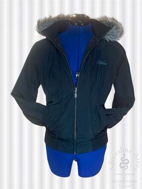 Rare Vans Black Bomber Jacket with Faux-Fur Trimmed Hood
